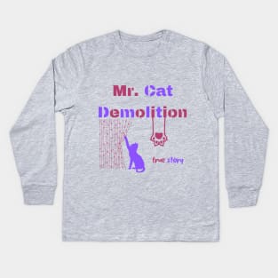 cat toys scratching scratching furniture mischievous behavior high energy playing with a cat cat toys cat behavior feline fun Kids Long Sleeve T-Shirt